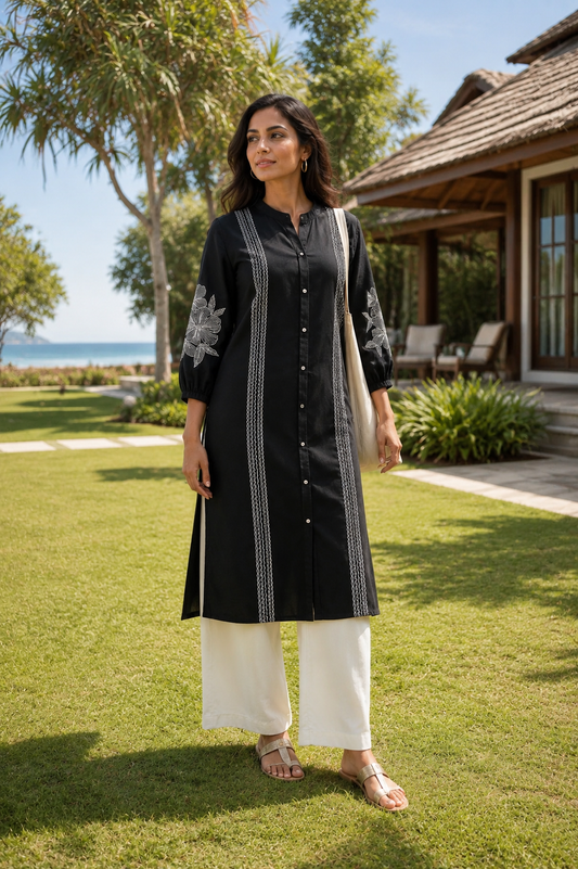 Black Kurti with Thread Embroidery