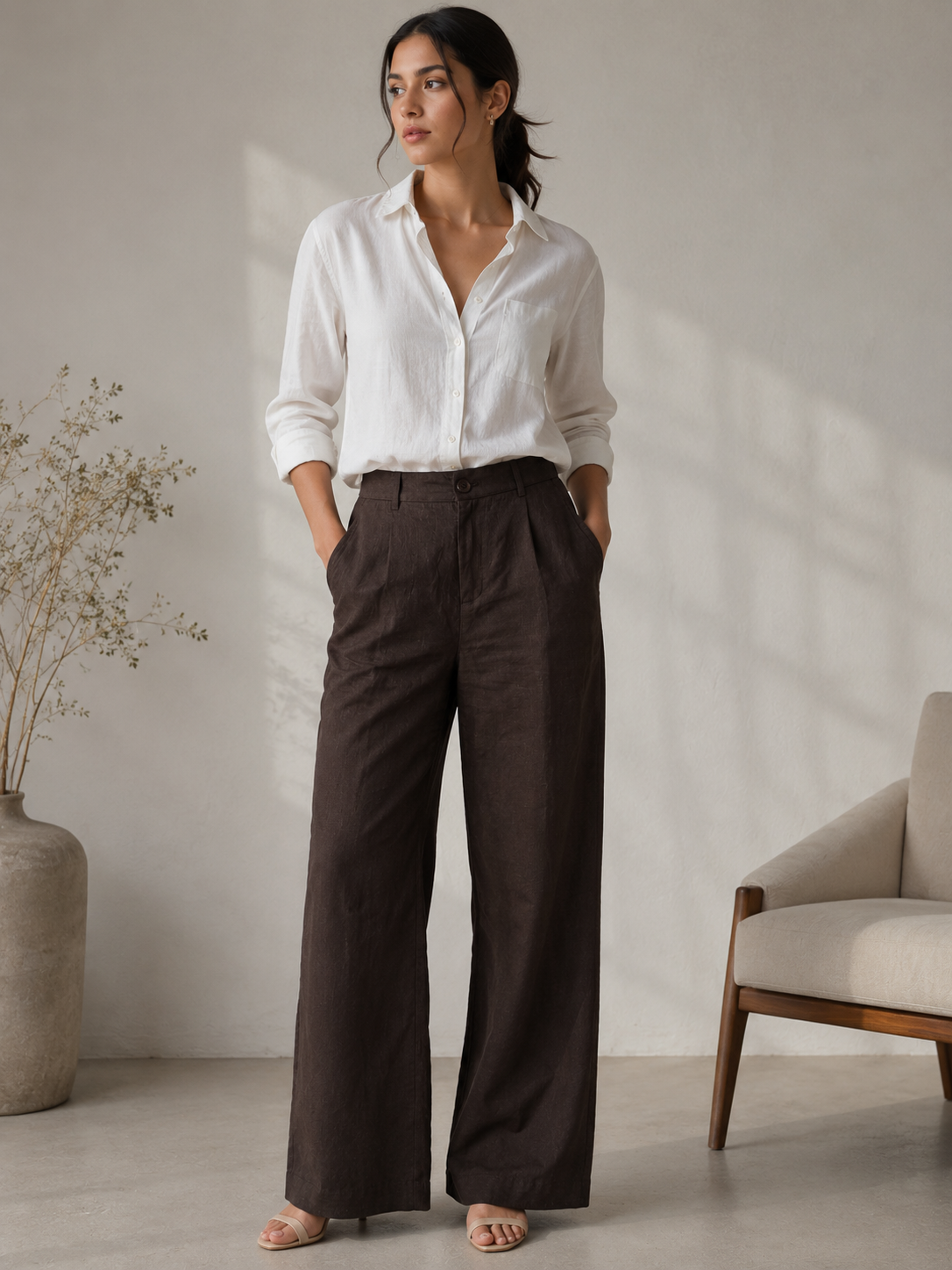 Chocolate Brown Linen Pants