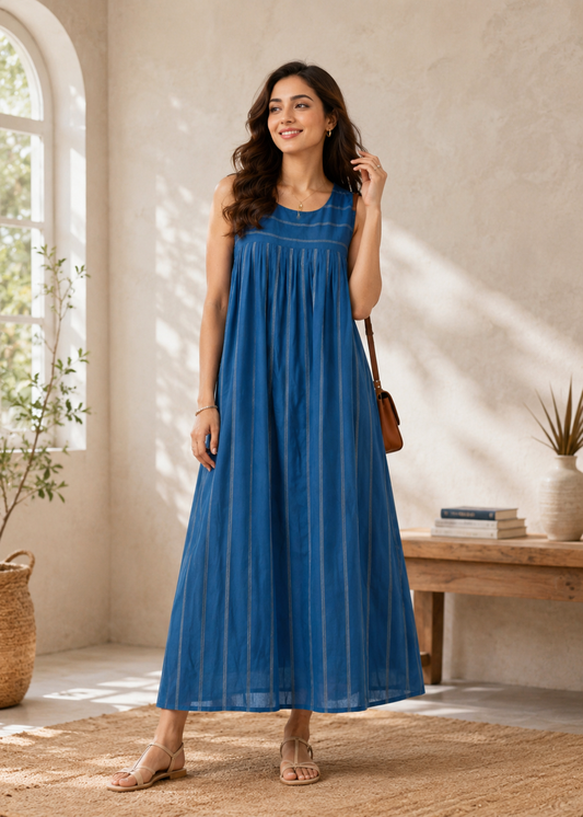 Blue Maxi Dress with Pockets