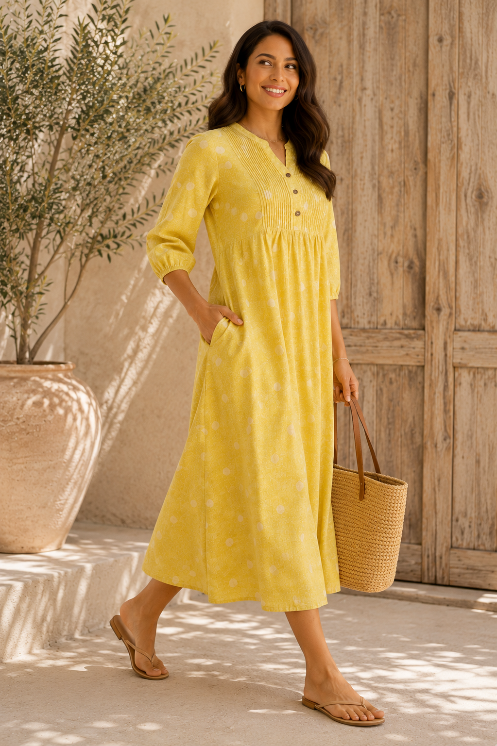Yellow Kurti Dress with Pockets