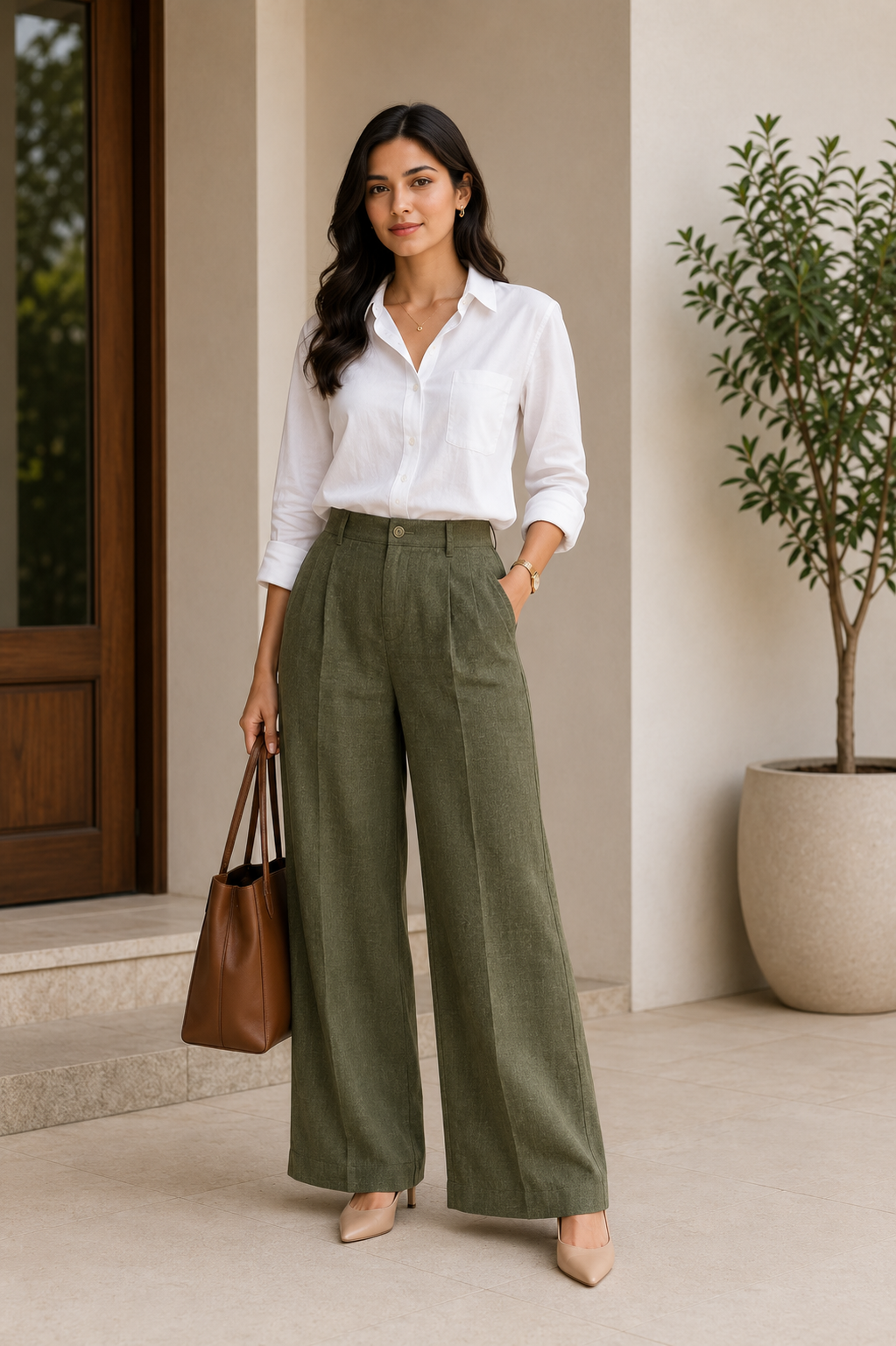 Olive Green Linen Pants