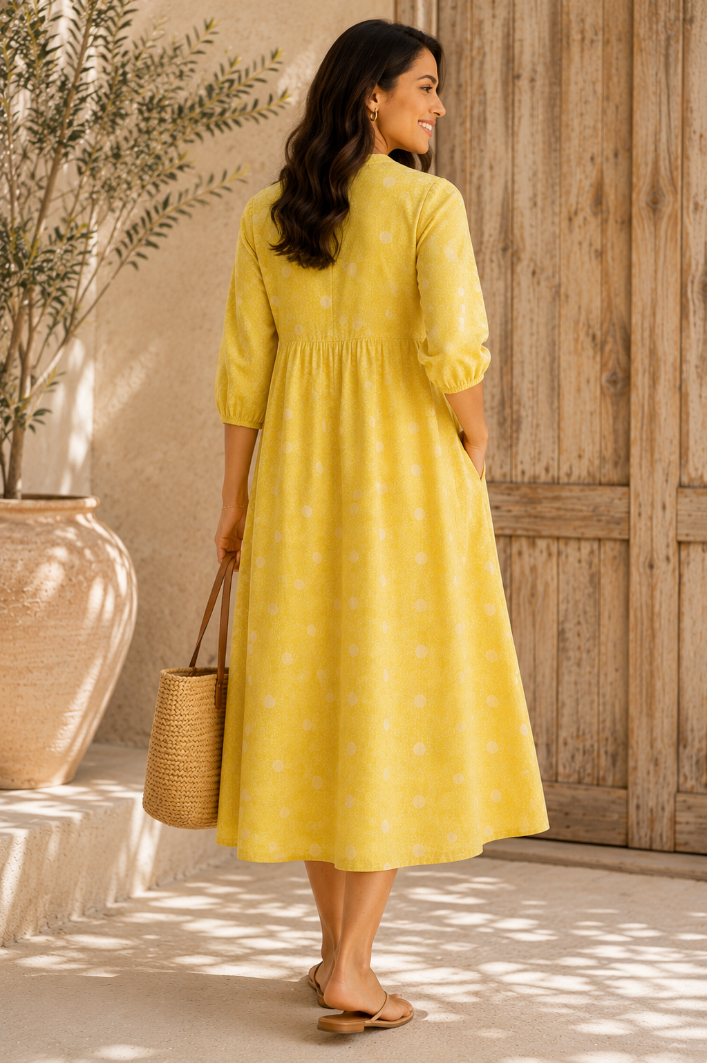 Yellow Kurti Dress with Pockets